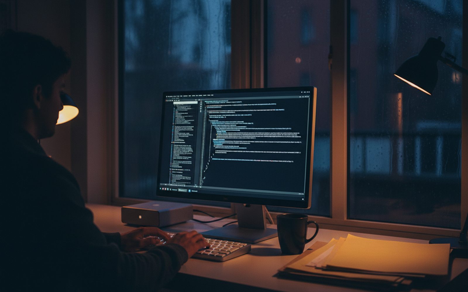 A late night desk where an answer streams onto the screen with the wifi switched off